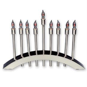 Electric Menorahs &amp; Candlesticks - Stainless Steel Electric menorah with flickering bulbs