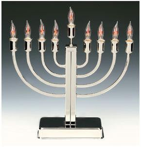 Electric Menorahs &amp; Candlesticks - Silverplated Electric Menora with flickering bulbs