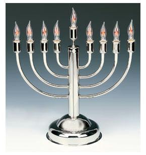 Electric Menorahs &amp; Candlesticks - Silverplated Electric menorah with flickering bulbs