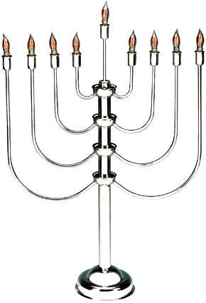 Electric Menorahs &amp; Candlesticks - Silverplated 27&quot;H Electric Menorah With Flickering Bulbs To Simulate Real Candles