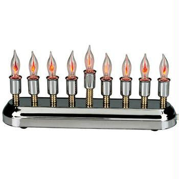 Electric Menorahs &amp; Candlesticks - Contemporary Silverplated Electric Menorah with Flickering Bulbs