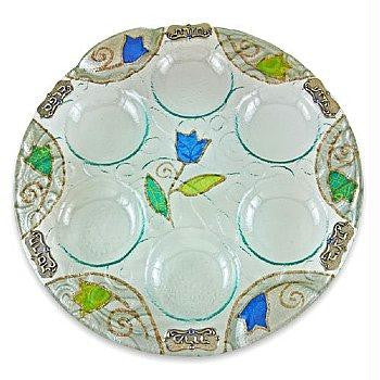 Glass Seder Plates - Lily Glass Seder Plate With Pewter