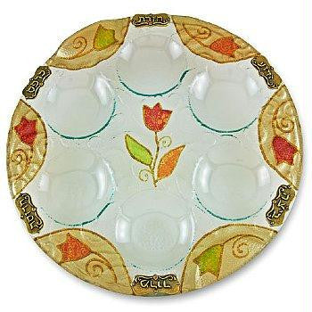 Glass Seder Plates - Lily Glass Seder Plate With Bronze