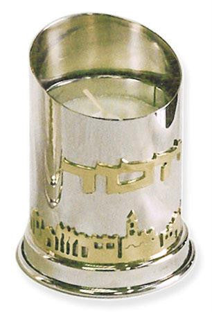 Yahrzeit (Yizkor) Candle Holder - Sterling Silver Candle Holder Slanted, Jerusalem of Gold panorama