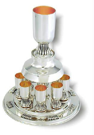 Sterling Silver Fountains Sets - Sterling Silver Hammered Kiddush Fountain Set