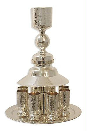 Sterling Silver Fountains Sets - Sterling Silver Hammered Kiddush Fountain Set