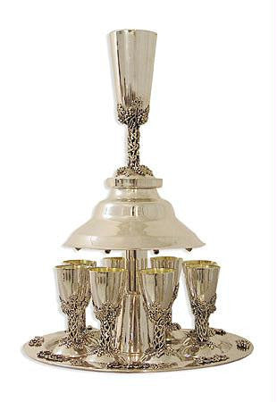 Sterling Silver Fountains Sets - Sterling Silver Hammered Kiddush Set