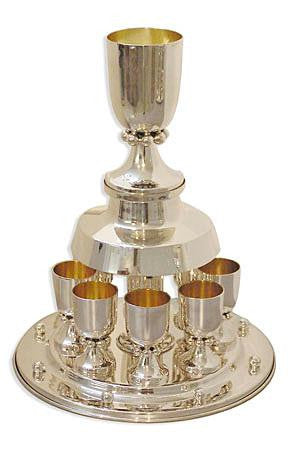 Sterling Silver Fountains Sets - Sterling Silver Hammered Kiddush Fountain Set