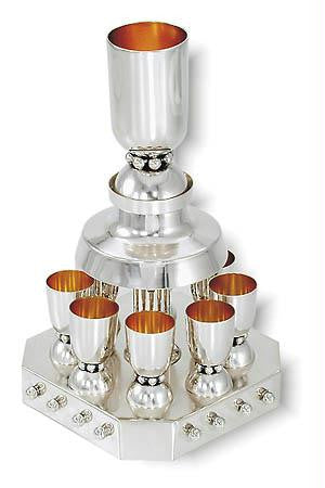 Sterling Silver Fountains Sets - Sterling Silver Kiddush Fountain Set Octagonal base with balls