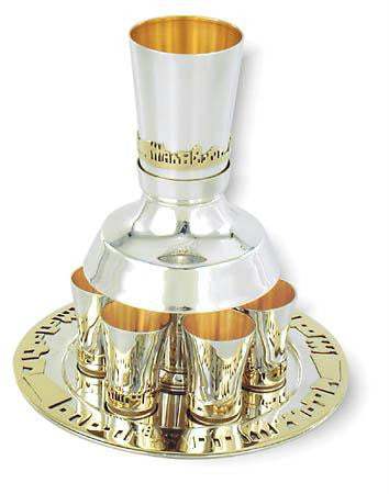 Sterling Silver Fountains Sets - Sterling Silver Kiddush Fountain Set - Jerusalem of Gold Panorama