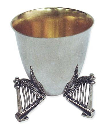 Sterling Silver Kiddush Cups - Sterling Silver Kiddush Cup stands on three harp-shaped legs