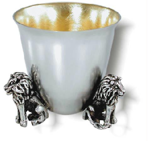 Sterling Silver Kiddush Cups - Sterling Silver Kiddush Cup on three lions