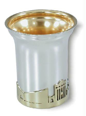 Sterling Silver Kiddush Cups - Sterling Silver Kiddush Cup Jerusalem of Gold panorama