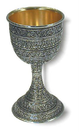 Sterling Silver Kiddush Cups - Sterling Silver Kiddush cup on stem wholly covered with filigree