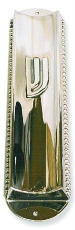 Sterling Silver Mezuzahs - Sterling Silver Mezuzah Concave with letter Shin and pearls ornament 3.9 Inch Ashkenaz Standard Kosher Scroll Add