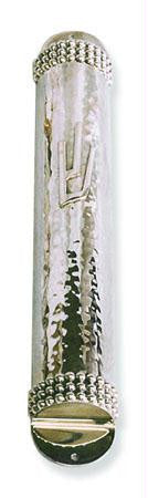 Sterling Silver Mezuzahs - Sterling Silver Mezuzha Convex hammered and pearls ornament Without Parchment Just the Mezuzah Alone