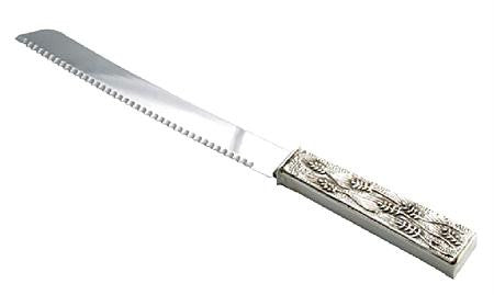 Challah Knives - Rectangular handle Silver Knife wheat motif