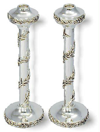 Sterling Silver Candlesticks - Sterling Silver Candlesticks with cast leaves