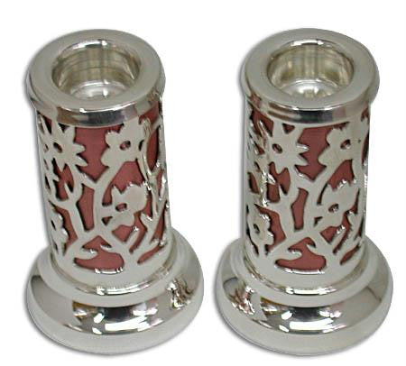 Sterling Silver Candlesticks - Sterling Silver Candlesticks - cut out flower motif Oxedized Sterling Silver Tubes Add Brown