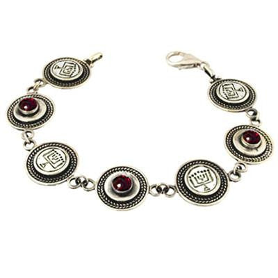 Ethnic Bracelets - Ethnic Menorah Charm Bracelet Garnet (as shown)