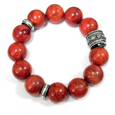 Beaded Stone Bracelet With Filigree Sterling Silver - Coral Beaded Ethnic Necklace