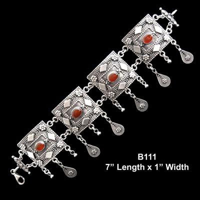 Ethnic Bracelets - Ethnic Bracelet with Dangling Teardrop Shaped Accents Carnelian