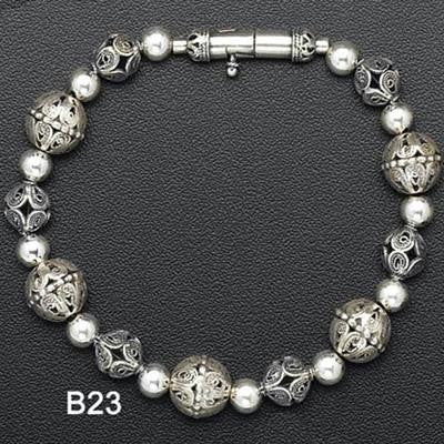 Ethnic Bracelets - Silver Beaded Ethnic Bracelet with Silver Balls