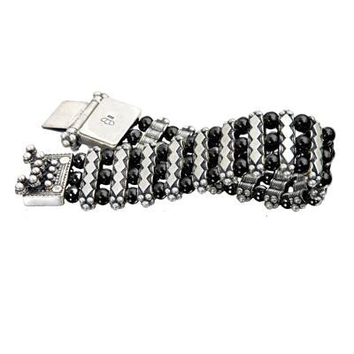 Ethnic Bracelets - 3 Row Ethnic Bracelet with Beads Amethyst