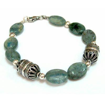 Beaded Stone Bracelet With Filigree Sterling Silver - Beaded Stone Bracelet