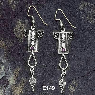 Ethnic Earrings - Ethnic Filigree Earrings with Stones II Amethyst (as shown)