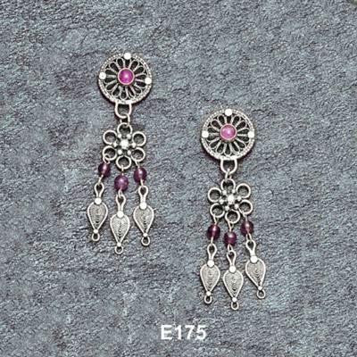 Ethnic Earrings - Ethnic Flower Dangling Earrings Amethyst (as shown)