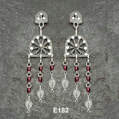 Ethnic Earrings - Ethnic Beaded and Tasseled Earrings Garnet (as shown)