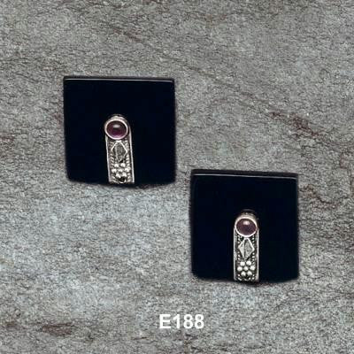 Ethnic Earrings - Square Shaped Ethnic Earrings with Filigreee Accents Onyx (black)