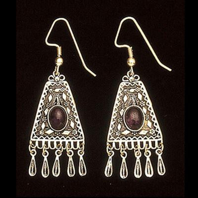 Ethnic Earrings - Triangular Dangling Earrings with Stone Garnet (as shown)