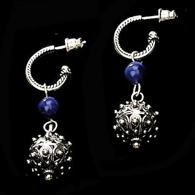 Ethnic Earrings - Ethnic Hoop Earrings with Silver Balls Amethyst (purple)