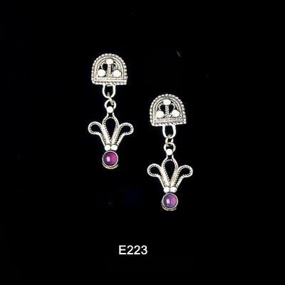 Ethnic Earrings - Stylized Ethnic Floral Earrings Amethyst (as shown)