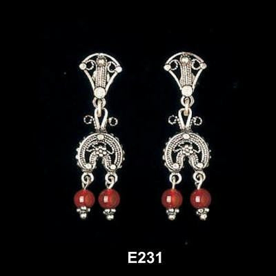 Ethnic Earrings - Double Tasseled Ethnic Earrings and Precious Stones Carnelian (deep orange)