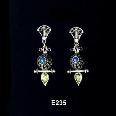 Ethnic Earrings - Ethnic Earrings with Drop Shaped Crystals Blue Topaz (as shown)