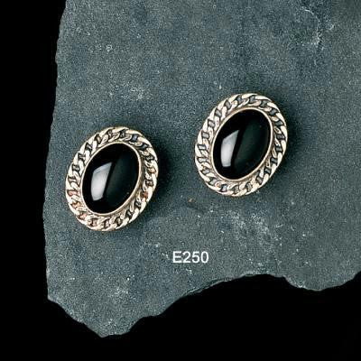 Ethnic Earrings - Oval Shaped Ethnic Earrings with Chain Linked Edge Onyx (as shown)