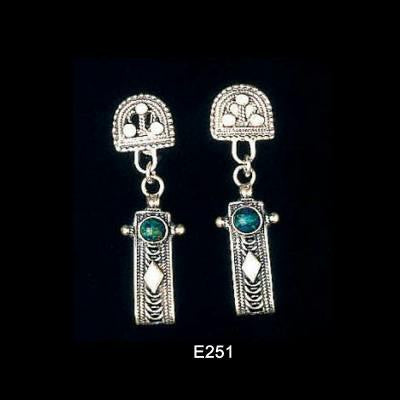 Ethnic Earrings - Semi Circle Ethnic Earrings with Dangling Accents Turquoise (as shown)