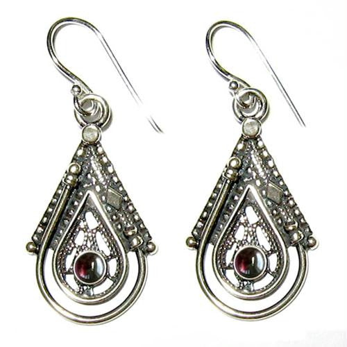 Ethnic Earrings - Ethnic Teardrop Dangling Earrings Garnet (as shown)