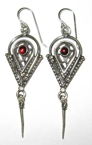 Ethnic Earrings - Ethnic Filigree Arrowhead Shaped Earrings Carnelian (deep orange)