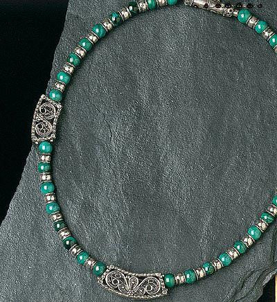 Handmade Ethnic Necklaces - Filigree Beaded Malachite Necklace