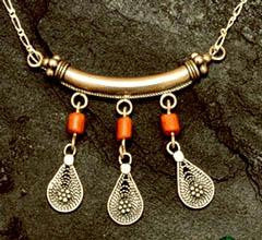 Handmade Ethnic Necklaces - Filigree Ethnic Middle Eastern Necklace Carnelian (deep orange)