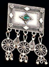 Ethnic Pendants and Pins - Ethnic Filigree Pendant with Floral Accents Turquoise (as shown)