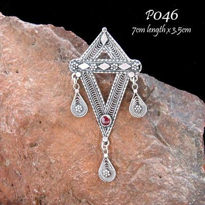 Ethnic Pendants and Pins - Ethnic Filigree Diamond Shaped Pin Garnet (as shown)