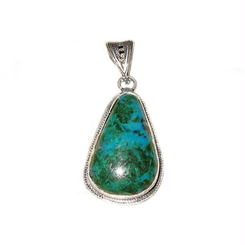 Ethnic Pendants and Pins - Drop Shaped Ethnic Pendant with Stone Malachite (as shown)