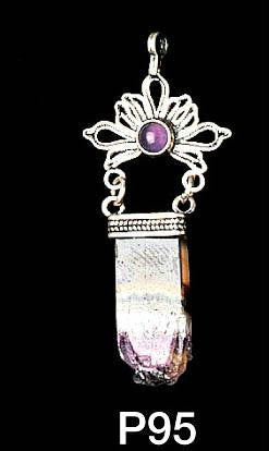 Ethnic Pendants and Pins - Amethyst Pendant with Flower Design