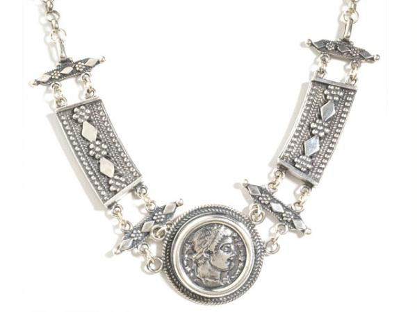 Handmade Artisan Necklaces - 925 silver handmade necklace with casted Roman coin