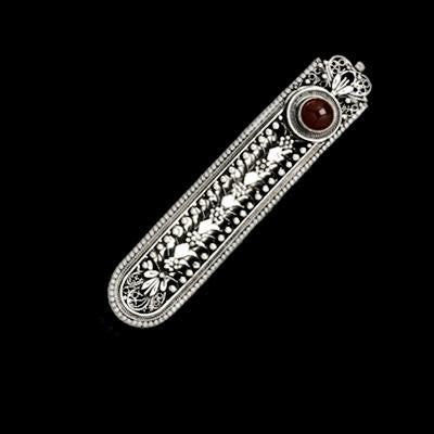 Sterling Silver Mezuzahs - Sterling Silver Mezuzah Garnet